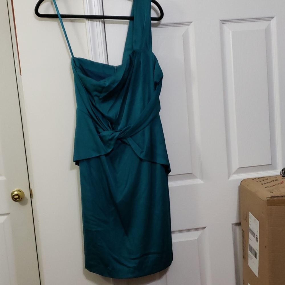 Banana republic one shoulder green silk dress 8